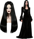 Synthetic Wigs Long Black Wig for Morticia Addams Costume, Cher Costume Halloween Wig for 70s Party Witch Costume Wig for Women