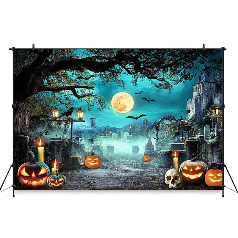 Mocsicka Halloween Backdrop Horror Ghost Bat Jack-O-Lantern Decorations Adult Child Kid Photo Background Holiday Party Wallpaper