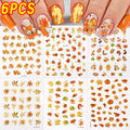 6/12Pcs 3D Halloween Maple Leaf Pumpkin Nail Stickers Ginkgo Leaves Fox Adhesive Decals Thanksgiving Autumn Manicure Decorations