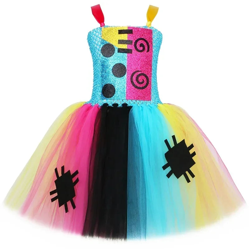 Nightmare Sally Costume Kids Scary Halloween Tutu Dress Toddler Girls Carnival Party Fancy Patch Doll Princess Dress Up Clothes