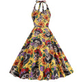 Halloween Costumes for Women Skull Print Halter Dress Sleeveless Tunic Vintage Party Dresses Goth Clothes Masquerade Vestidos