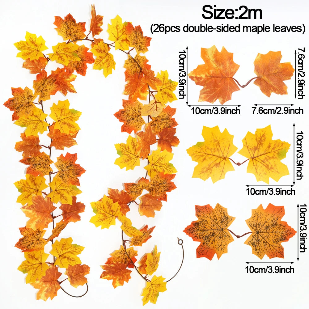 Thanksgiving Decorations Fall Maple Vine Garland Artificial Autumn Fall Foliage Garland Wedding Fireplace Decor Halloween Party