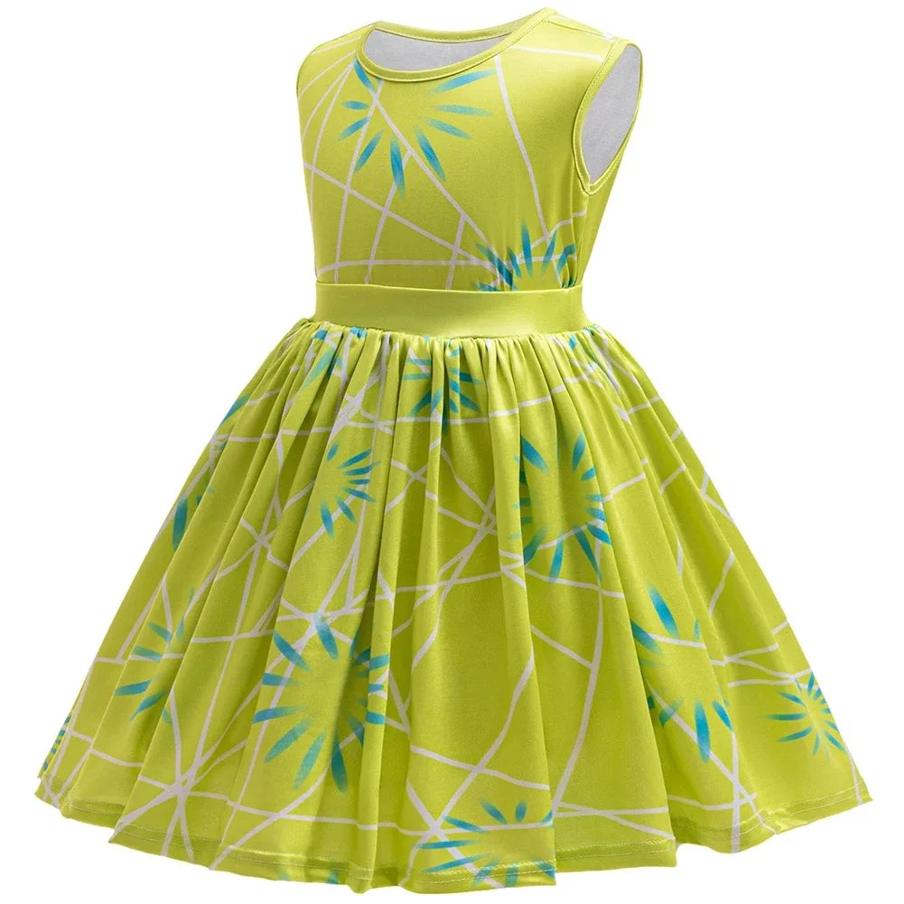 Joy Costume Children Green Printed Polyester Dress Halloween Party Costume for Girls Cute Cartoon Style Cosplay Wear