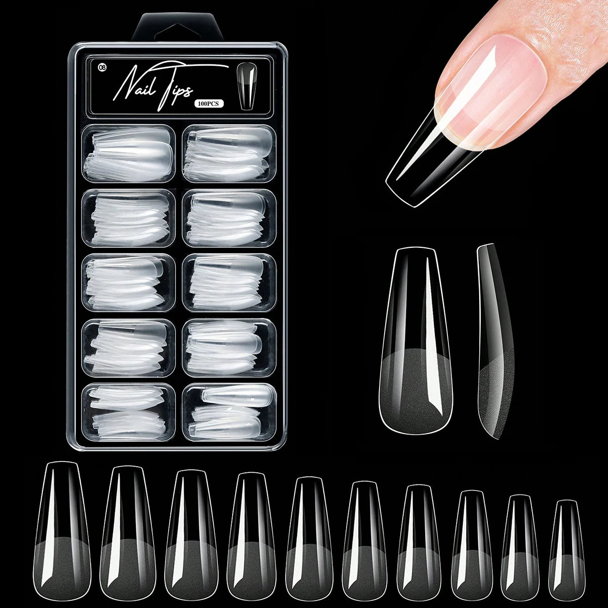 Clear Almond Press-On Nail Tips — Short Soft Gel Full Cover Set