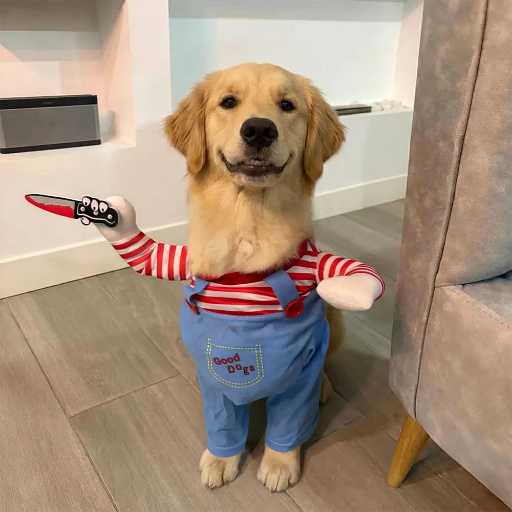Funny Dog Clothes with Knife Halloween Costume For Small Big Dogs Cat Cute Puppy Cosplay Outfit Pet Dress Up Jumpsuit Party Gift
