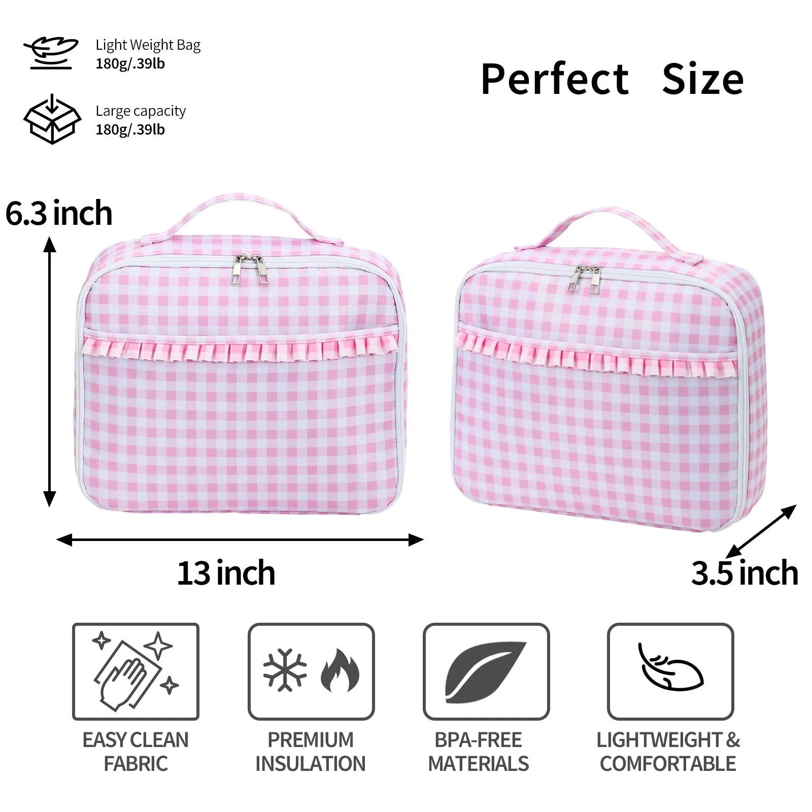 Ruffle Plaid Insulated Lunch Bag | Waterproof Leakproof Cooler Tote