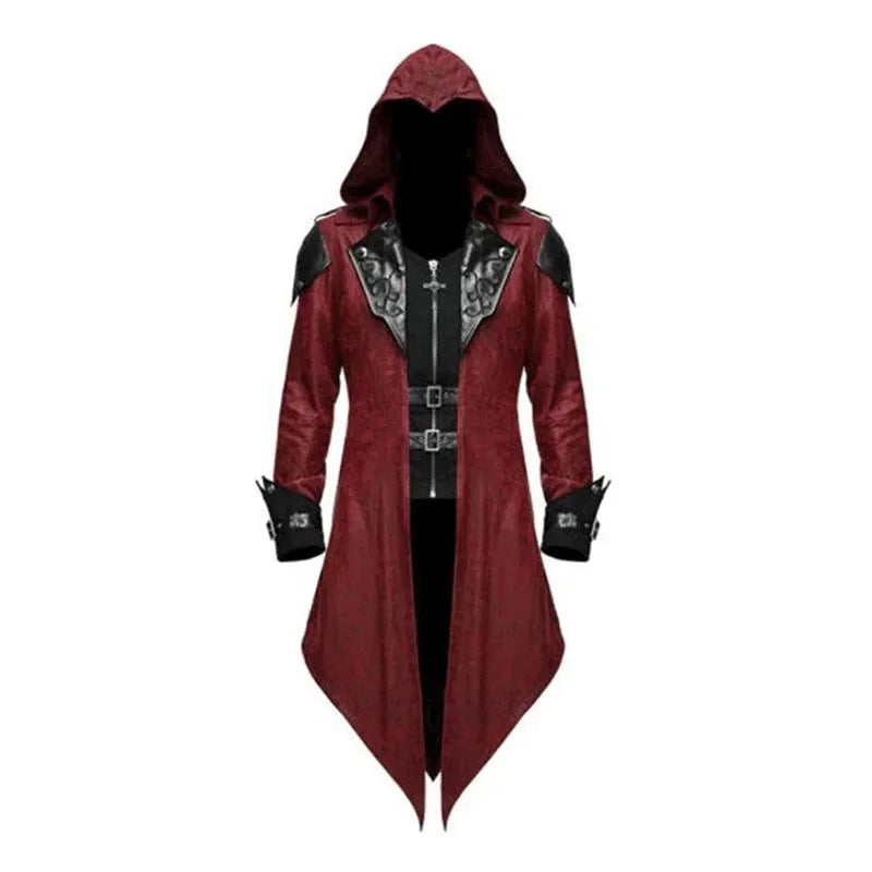 Men Goth Tailcoat Jacket Steampunk Uniform Hoodie Zipper Medieval Halloween Party Vintage Renaissance Costume Cosplay Coat