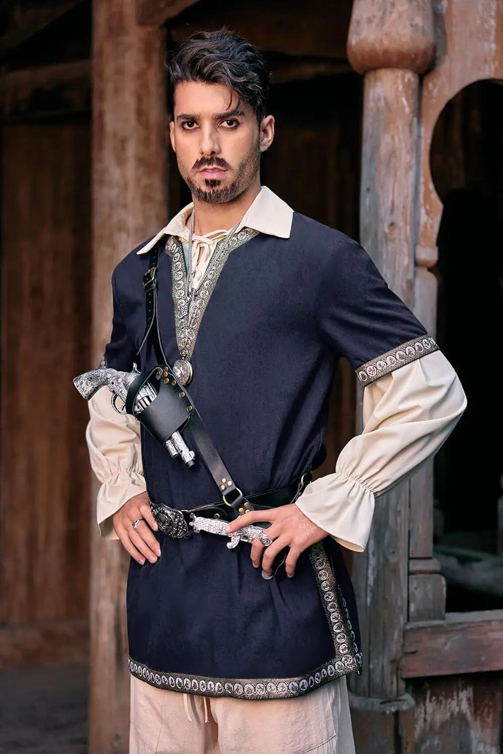 LisdinoMens Medieval Knight Tunic Renaissance Mercenary Scottish Costume Warrior LARP Halloween Tops
