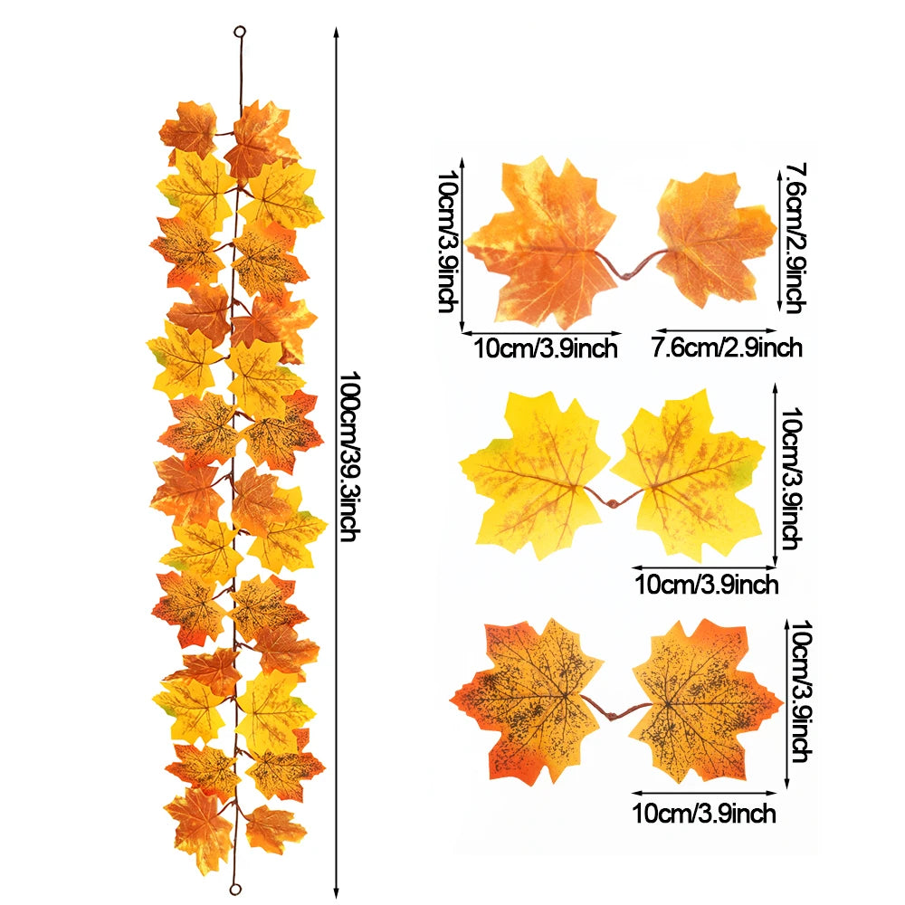Thanksgiving Decorations Fall Maple Vine Garland Artificial Autumn Fall Foliage Garland Wedding Fireplace Decor Halloween Party