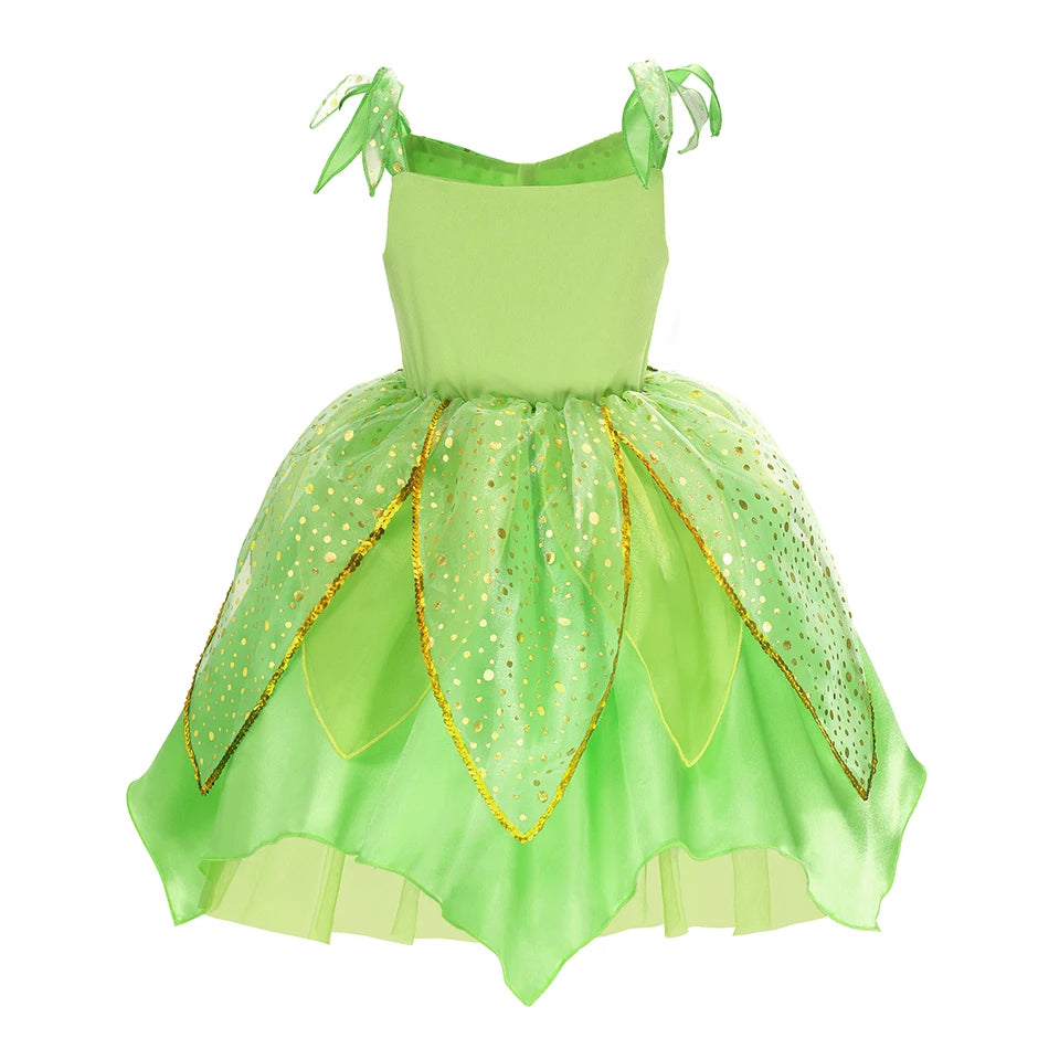 Girls TinkerBell Costume Halloween Costume Green Fancy Dress Fairy Princess Cosplay Carnival Party Costume