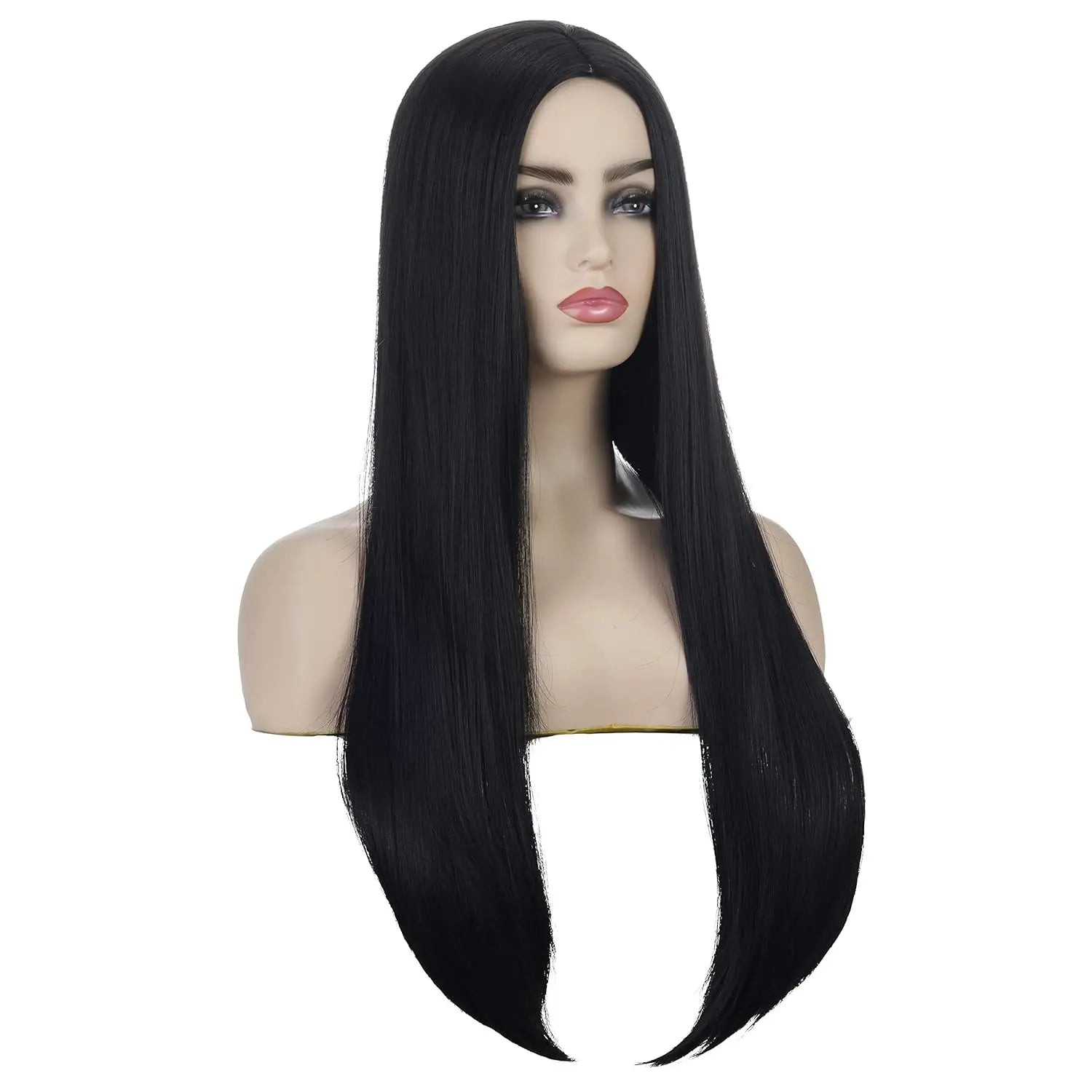 Synthetic Wigs Long Black Wig for Morticia Addams Costume, Cher Costume Halloween Wig for 70s Party Witch Costume Wig for Women