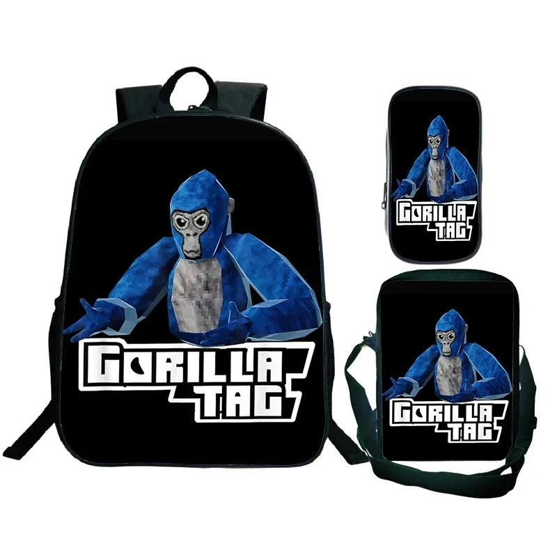 Gorilla Tag Backpack 3pc Set | Boys Cartoon School Bag with Shoulder Bag & Pencil Case