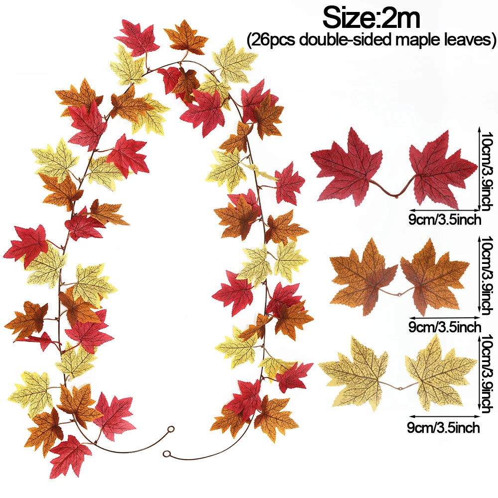 Thanksgiving Decorations Fall Maple Vine Garland Artificial Autumn Fall Foliage Garland Wedding Fireplace Decor Halloween Party