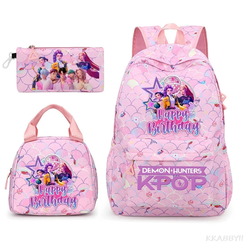 Fashion KPop Demon Hunters Backpacks 3pcs Rumi Mira Zoey HUNTR/ Boys School Bags For Women Girls Kawaii Capacity Mochilas