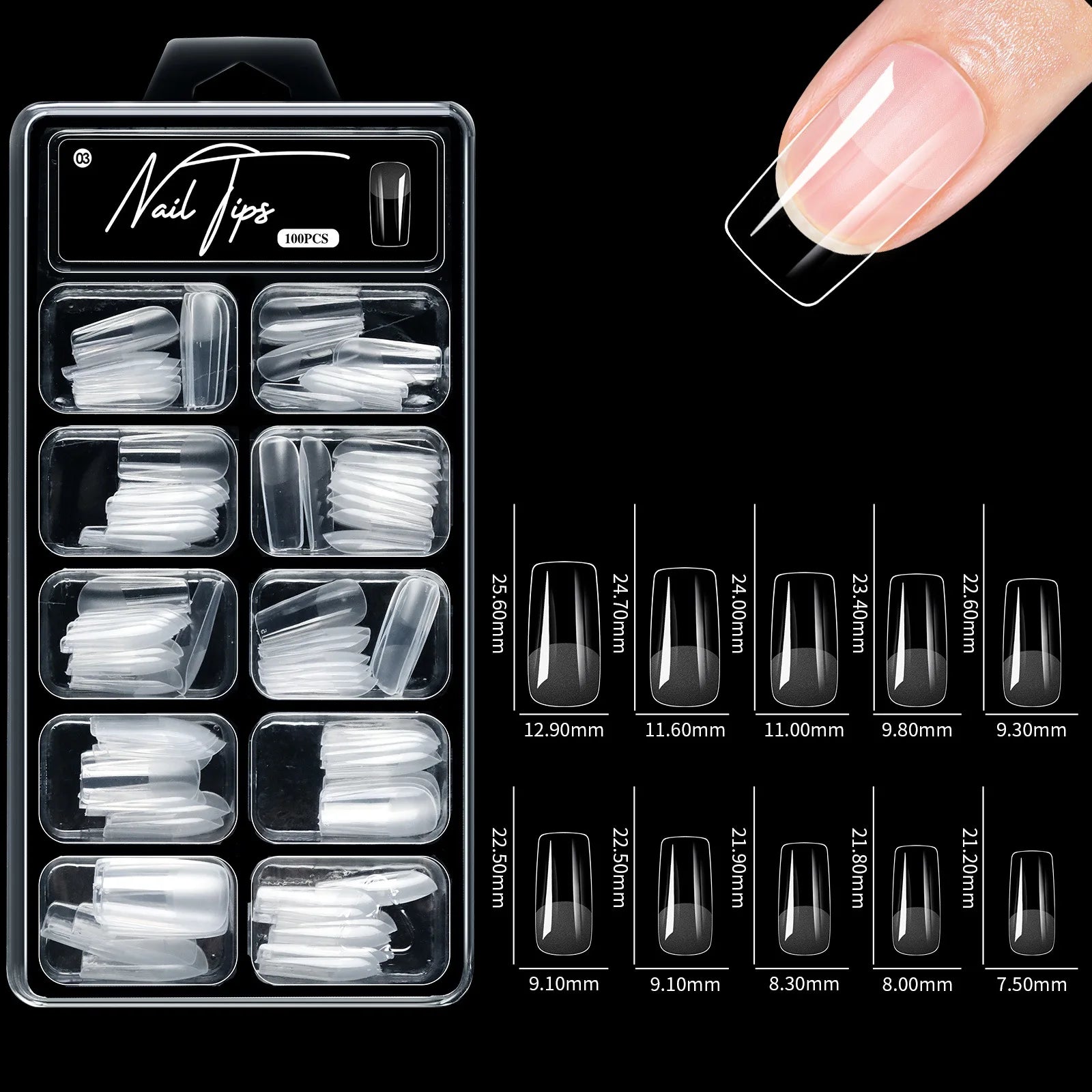 Clear Almond Press-On Nail Tips — Short Soft Gel Full Cover Set