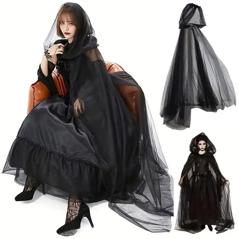 Hanging Cloak Cloak Costume Halloween Ghost Cosplay Costume Cloak Adult Full-length Sheer Cape With Oversized For Adults