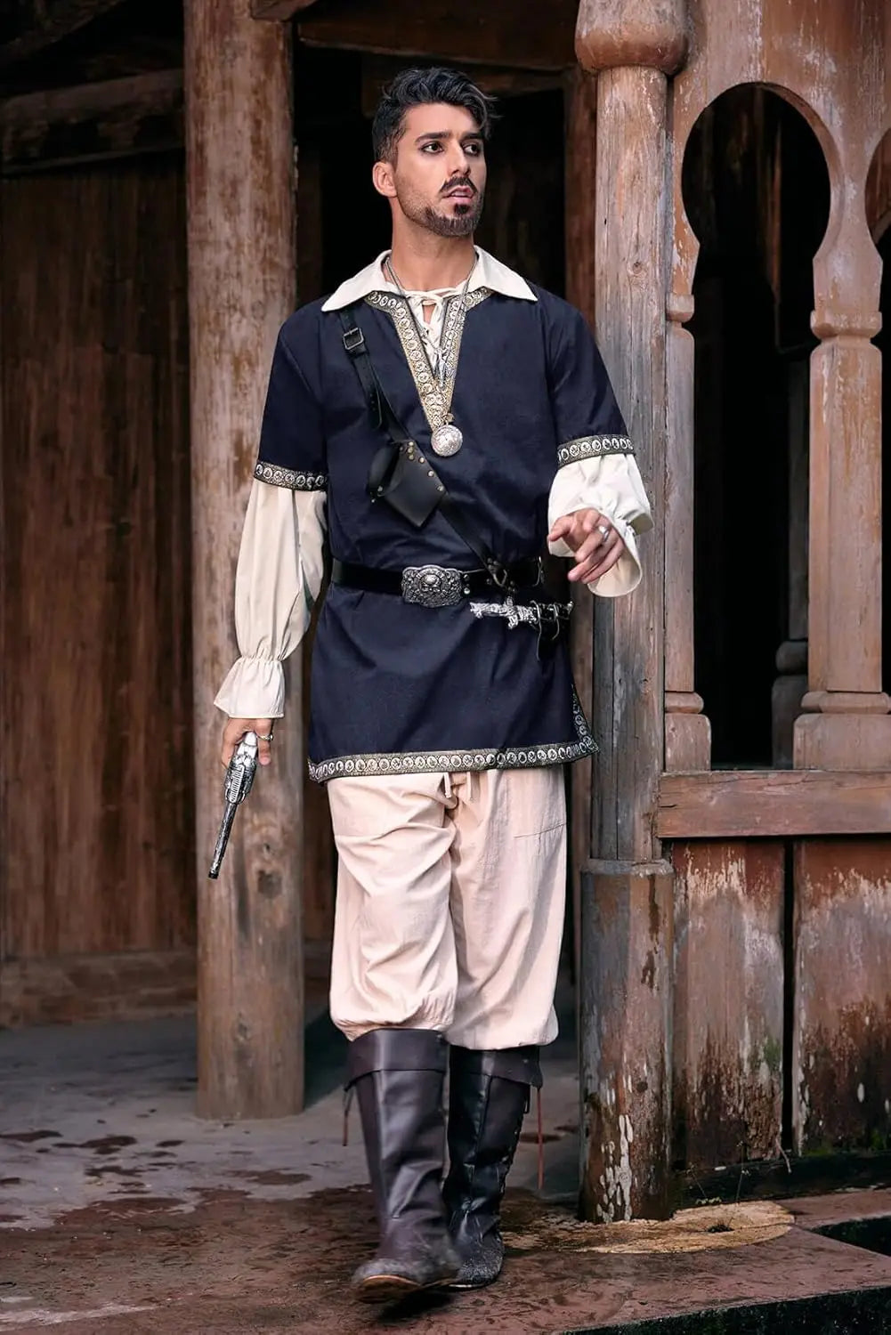 LisdinoMens Medieval Knight Tunic Renaissance Mercenary Scottish Costume Warrior LARP Halloween Tops