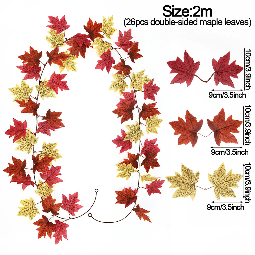 Thanksgiving Decorations Fall Maple Vine Garland Artificial Autumn Fall Foliage Garland Wedding Fireplace Decor Halloween Party