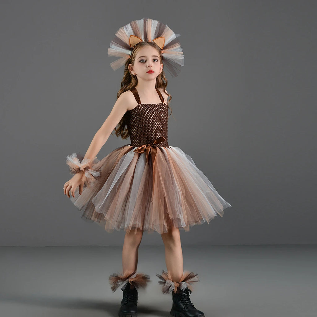 Disguise Cute Lion Halloween Costumes for Girls Kids Animal Fancy Tutu Dress Children Cosplay Outfit for Birthday Carnival Party