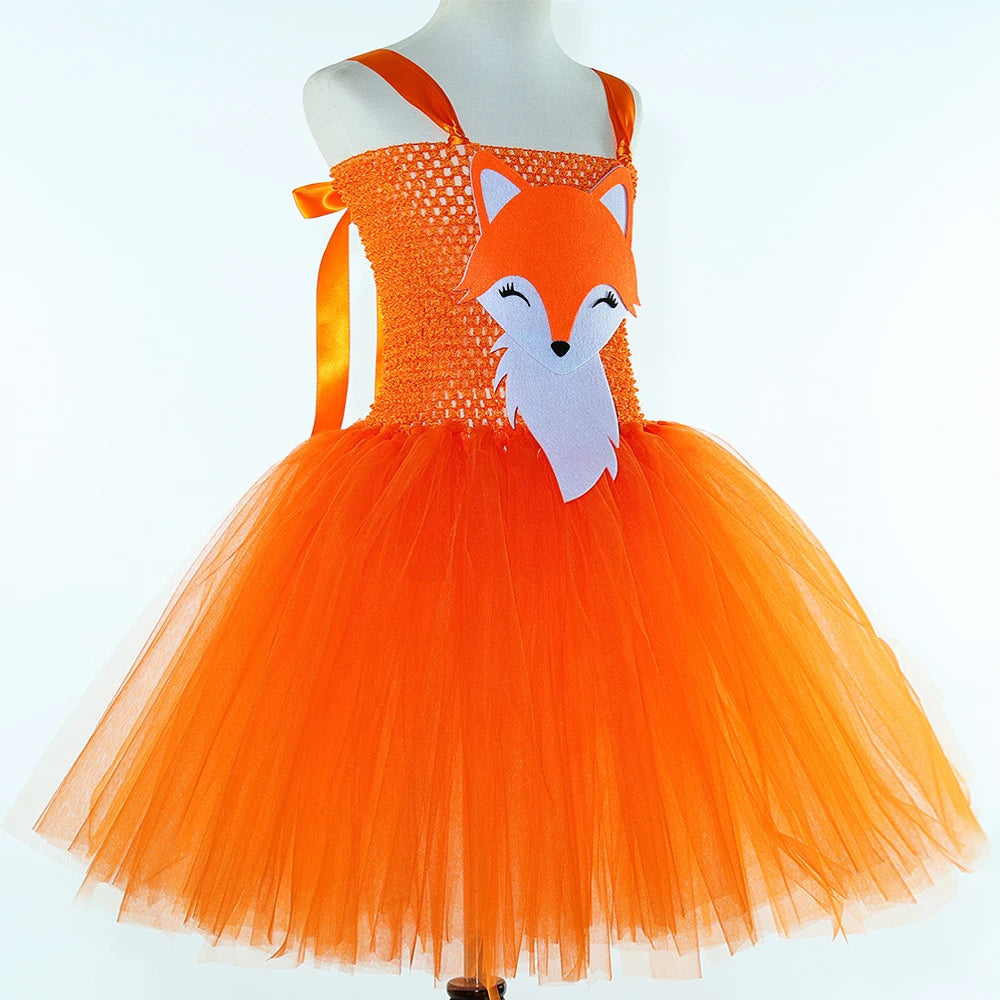 Orange Fox Costumes for Baby Girls Carnival Halloween Animal Tutu Dress for Kids Toddler Birthday Party Outfit with Ears Hairbow