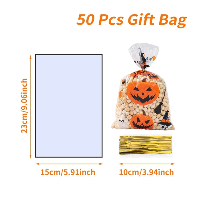50Pcs Pumpkin Halloween Candy Bag Happy Halloween Party Decorations Kid Favors Gift Trick or Treat Candy Cookie Spider Ghost Bag