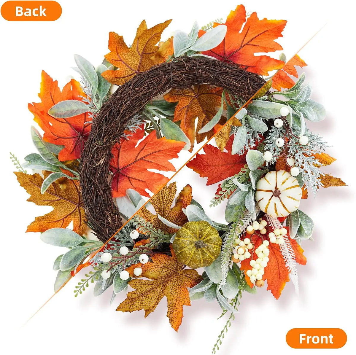 20-Inch Fall Pumpkin Wreath | Farmhouse Autumn Decor
