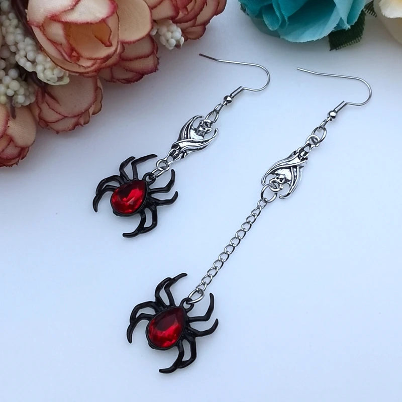 Dark Style Goth Punk Asymmetric Black Rock Matte Black Spider Stud Earrings Steampunk Earrings Halloween Costume Accessories