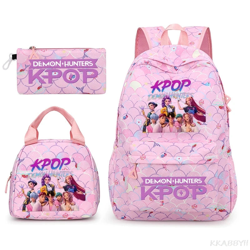 Fashion KPop Demon Hunters Backpacks 3pcs Rumi Mira Zoey HUNTR/ Boys School Bags For Women Girls Kawaii Capacity Mochilas