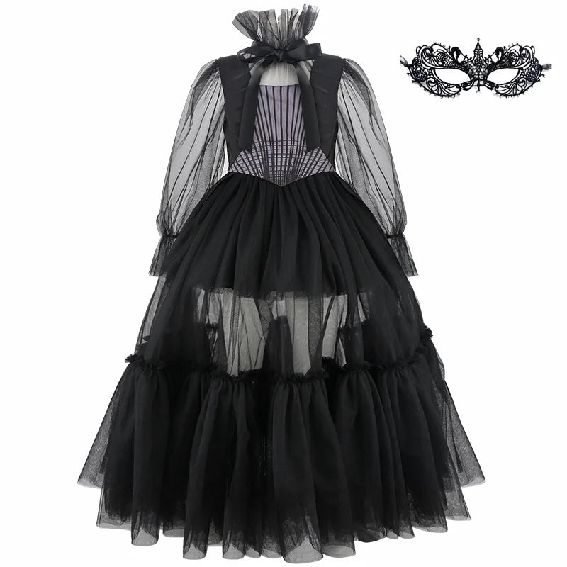 Girls Halloween Costumes Kids Long Black Dress with Acceeeories Cute Dress Up Birthday Outfits Girl Carnival Party Ball Dress