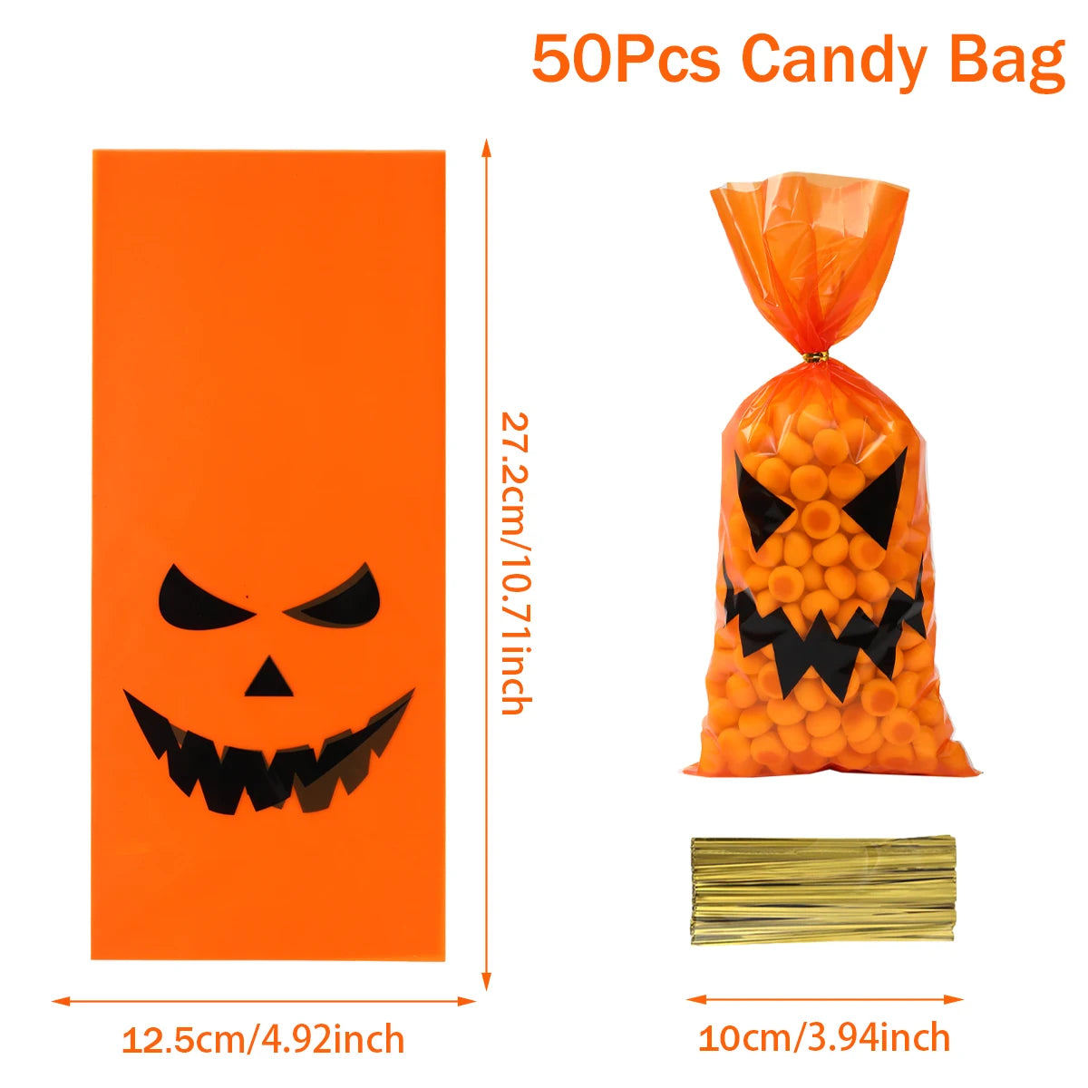50Pcs Pumpkin Halloween Candy Bag Happy Halloween Party Decorations Kid Favors Gift Trick or Treat Candy Cookie Spider Ghost Bag