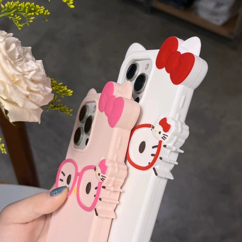 Cute Glasses KT Cat iPhone Case | Soft Silicone Cover
