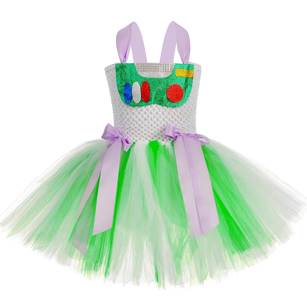 Girls Buzz Lightyear Tutu Dress Costume Kids Halloween Carnival Party Dresses Toddler Girls Cartoon Princess Dress Up Clothes