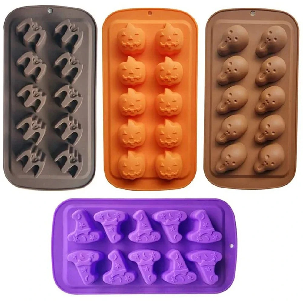 1PC， Halloween Silicone Cake Mold Pumpkin Mold Ghost Hat Skull Non-Stick Chocolate Pudding Food Baking Tray Mold Kitchen Tools
