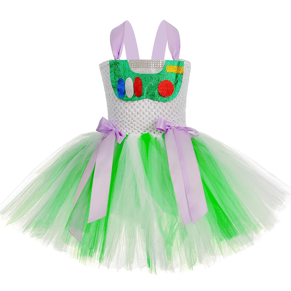Girls Buzz Lightyear Tutu Dress Costume Kids Halloween Carnival Party Dresses Toddler Girls Cartoon Princess Dress Up Clothes