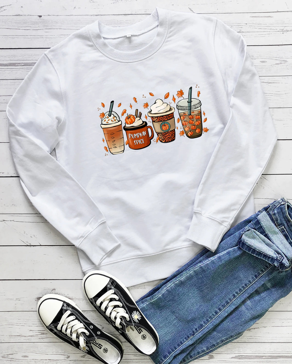 PUMPKIN SPICE Colored Sweatshirt Fall coffee Sweats halloween pullovers Women fashion casual 100%cotton vintage top