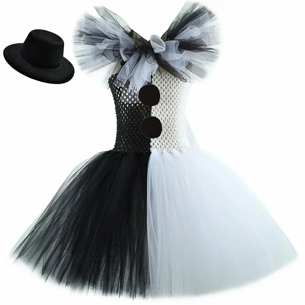 Halloween Girls Black White Tutu Dress Kids Cosplay Scary Clown Costume Girl Carnival Party Dress Up Clothing