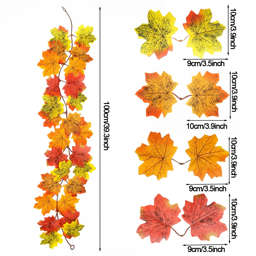 Thanksgiving Decorations Fall Maple Vine Garland Artificial Autumn Fall Foliage Garland Wedding Fireplace Decor Halloween Party