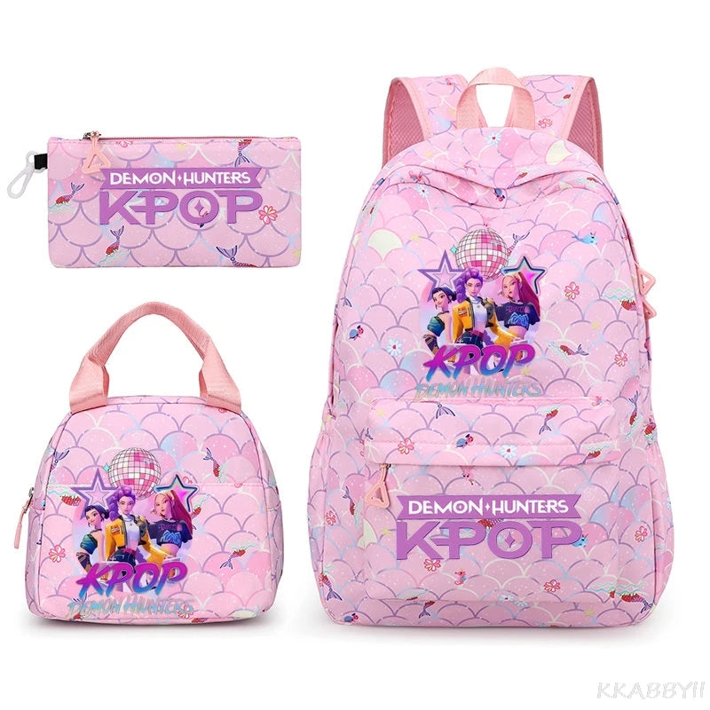 Fashion KPop Demon Hunters Backpacks 3pcs Rumi Mira Zoey HUNTR/ Boys School Bags For Women Girls Kawaii Capacity Mochilas