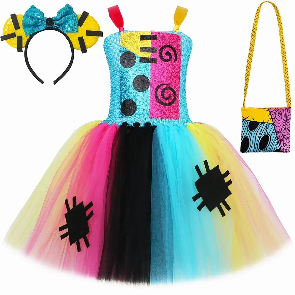 Nightmare Sally Costume Kids Scary Halloween Tutu Dress Toddler Girls Carnival Party Fancy Patch Doll Princess Dress Up Clothes