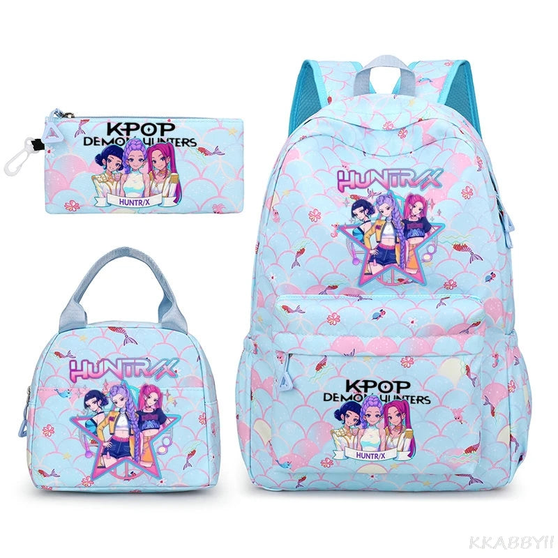 Fashion KPop Demon Hunters Backpacks 3pcs Rumi Mira Zoey HUNTR/ Boys School Bags For Women Girls Kawaii Capacity Mochilas