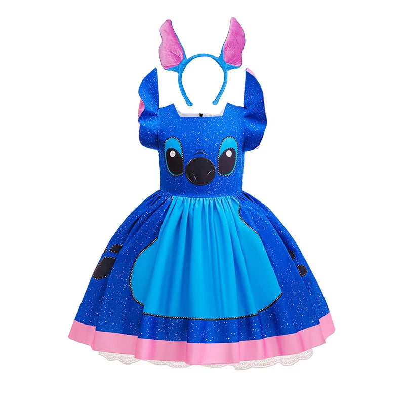 Cartoon Cute Movie Stittch Dress for Girls Role Playing Costume Stage Performance Halloween Carnival Children's Dress Up Gifts
