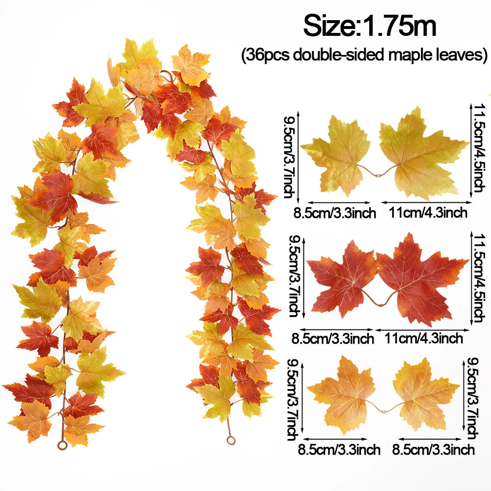 Thanksgiving Decorations Fall Maple Vine Garland Artificial Autumn Fall Foliage Garland Wedding Fireplace Decor Halloween Party