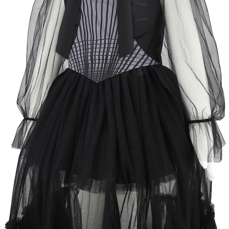 Girls Halloween Costumes Kids Long Black Dress with Acceeeories Cute Dress Up Birthday Outfits Girl Carnival Party Ball Dress
