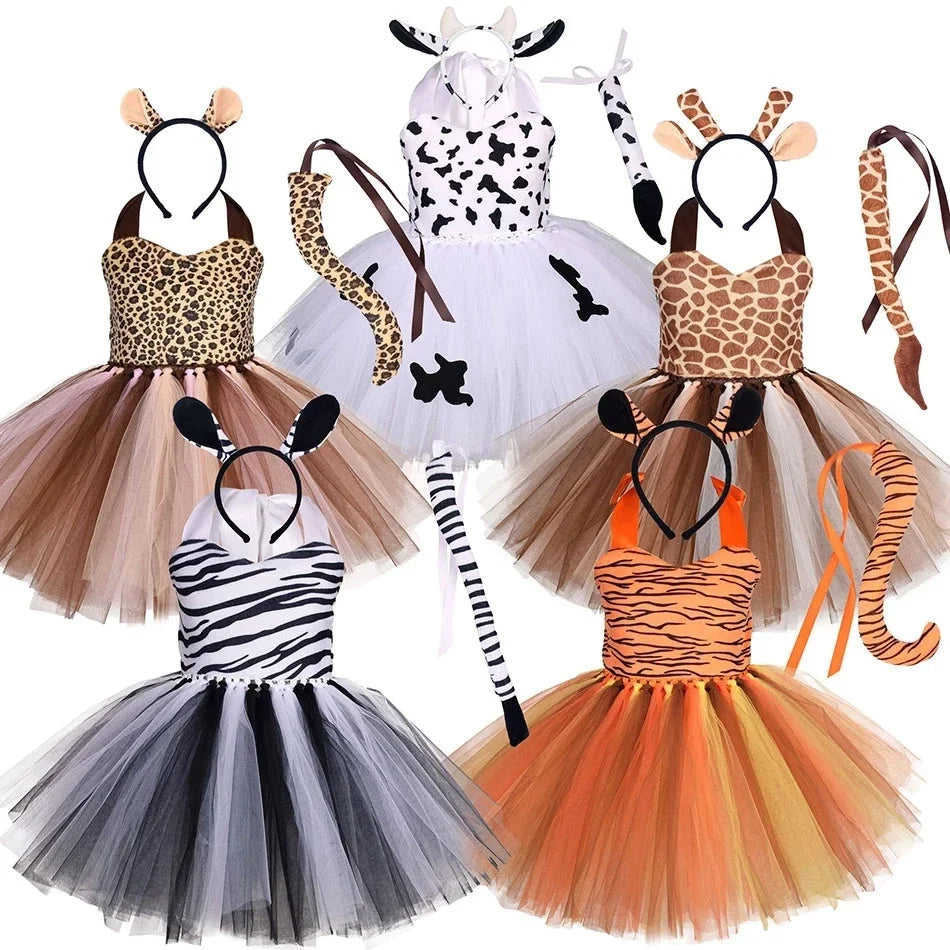 Cute Toddler Girl Giraffe Dress Cartoon Animal Performance Costume Set for Kids Halloween Costumes Girls Christmas Tutu Dresses