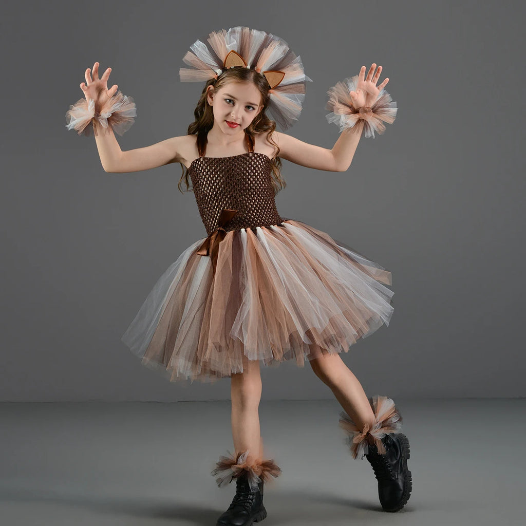Disguise Cute Lion Halloween Costumes for Girls Kids Animal Fancy Tutu Dress Children Cosplay Outfit for Birthday Carnival Party