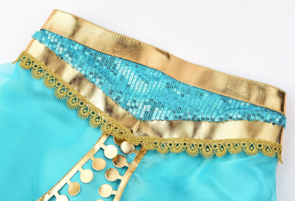 Halloween Arabian Style Princess Costume Kids Jasmine Cosplay Girls Magic Lamp Story Role Play Performance Apparel Dress Set