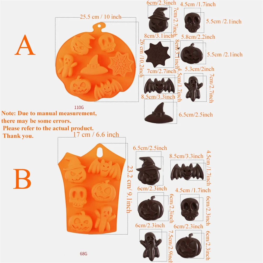 1PC， Halloween Silicone Cake Mold Pumpkin Mold Ghost Hat Skull Non-Stick Chocolate Pudding Food Baking Tray Mold Kitchen Tools