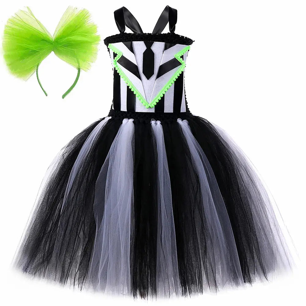 Girls Beetle Costume Black White Striped Tulle Princess Tutu Dress Toddler Baby Kids Halloween Carnival Party Ghost Dress Up Set