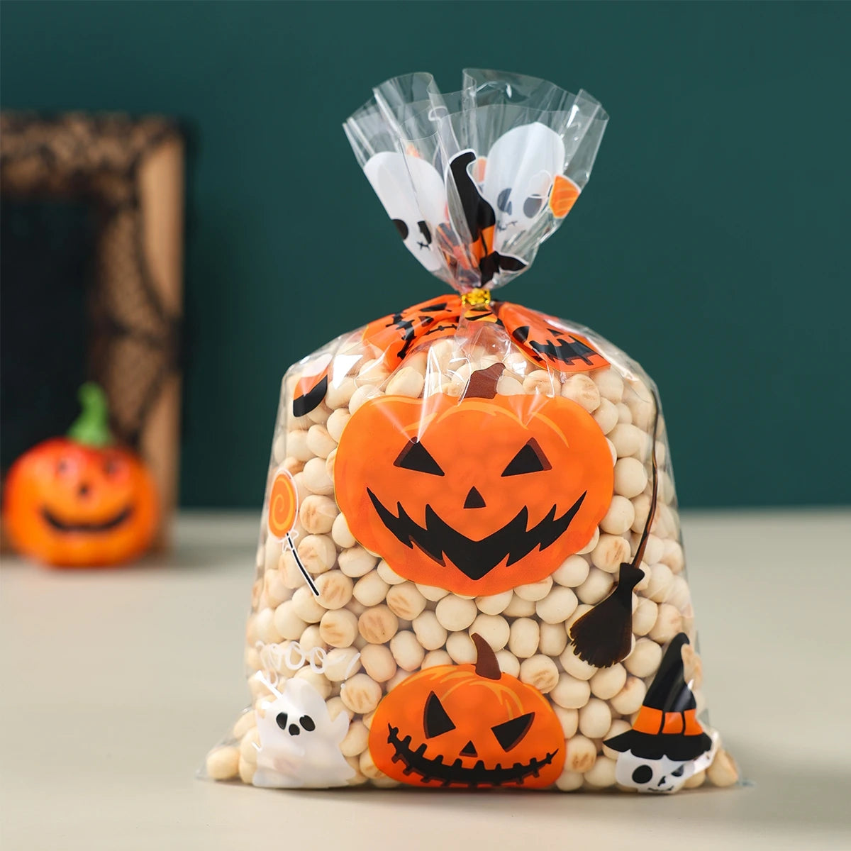 50Pcs Pumpkin Halloween Candy Bag Happy Halloween Party Decorations Kid Favors Gift Trick or Treat Candy Cookie Spider Ghost Bag
