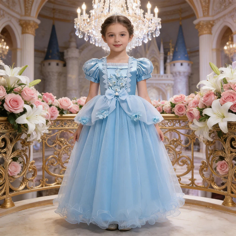 Girls Cinderella Cosplay Costumes Kids Girl Princess Summer Dress Festive Perform Children Clothing Cute Puffy Birthday Dress